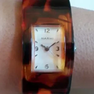 Narmi Tortoise Shell Cuff Watch NARMI WATCH SILVER/TORTOISE SHELL HINGED CUFF CRYSTAL FRAMED  main image 4